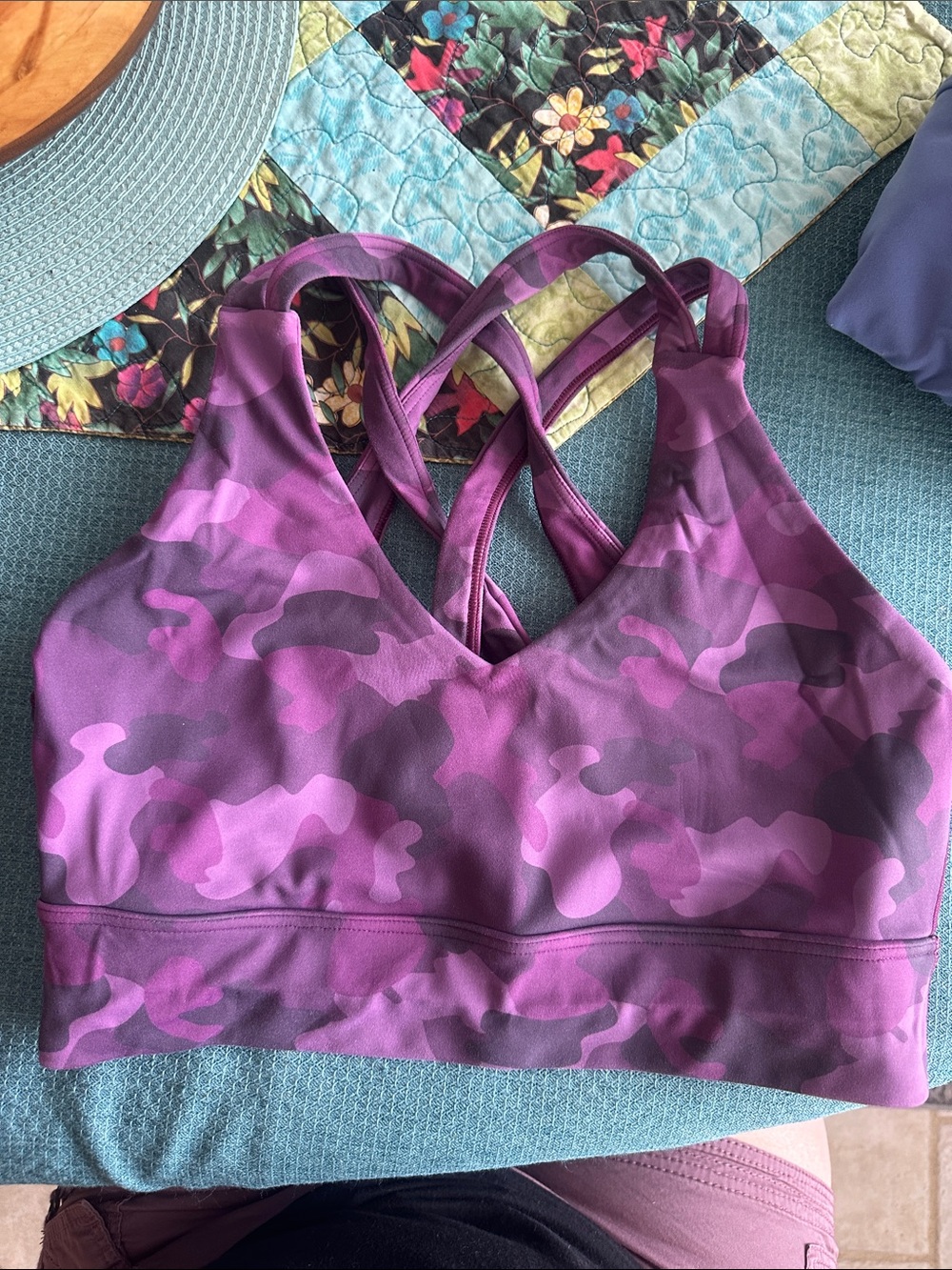 SkirtSports Purple Camo Strappy Sports Bra